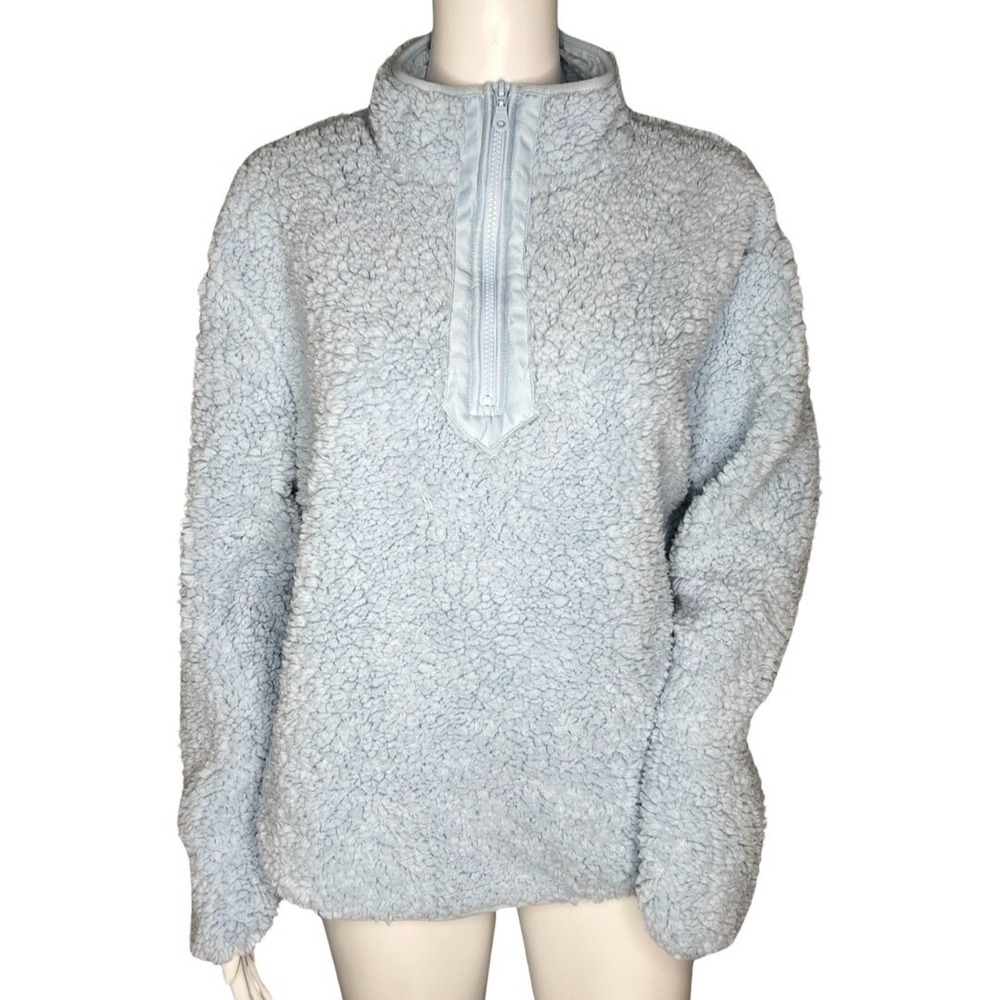 WALLFLOWER Blue Sherpa Pullover Quarter Zip Cozy Lounge Cabin Core Womens Size L